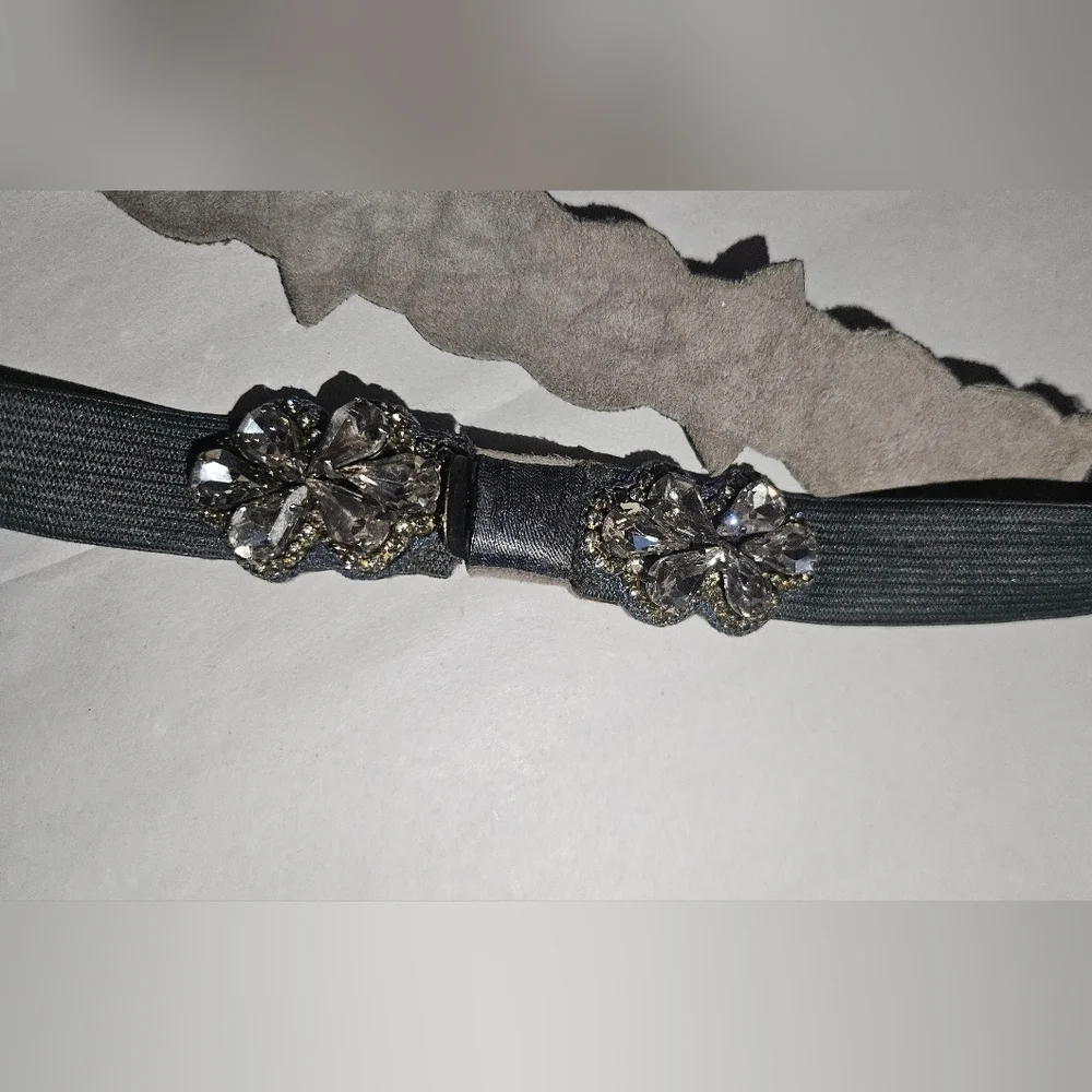 Deepa Gurnani Crystal Embellished Skinny Belt Elastic S/M Boho Glam Statement